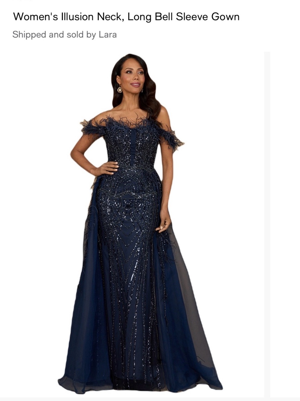LARA Navy One-Shoulder Beaded Evening Gown